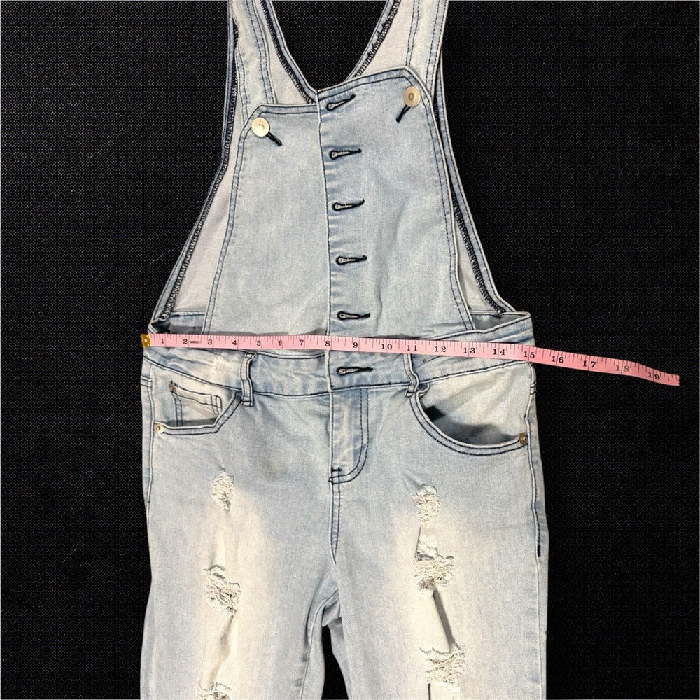 Light Blue Distressed Women's Overalls - Picture 4 of 7